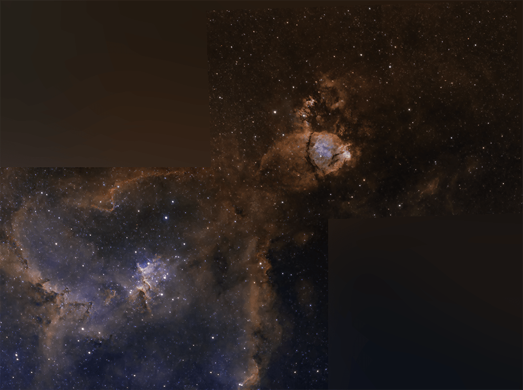 Heart Nebula IC 1805 and Fish Head Nebula IC 1795 in False Colour