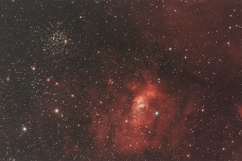Bubble Nebula NGC 7635 and Salt-and-Pepper Cluster M52